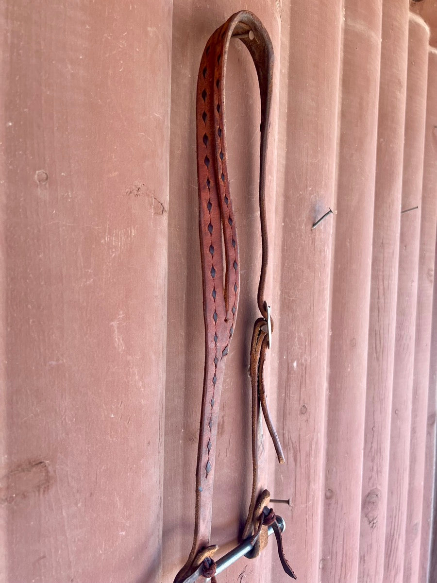 Slit Ear Leather Buckstitch Western Horse Headstall   HS1137