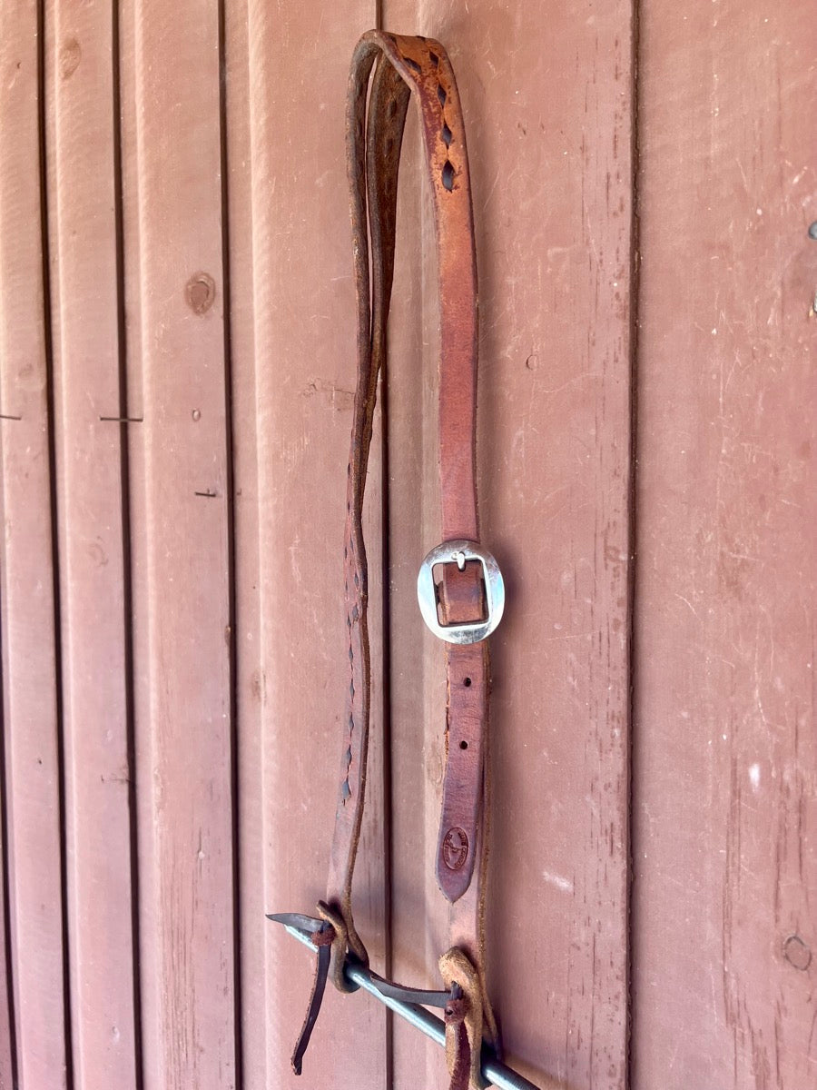 Slit Ear Leather Buckstitch Western Horse Headstall   HS1137