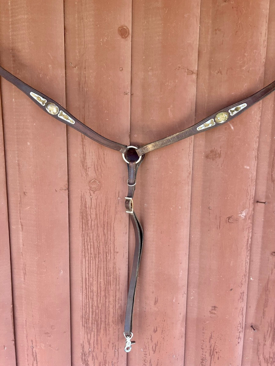 Vintage Antique Leather Breast Collar with Silver Overlay   BCL1121