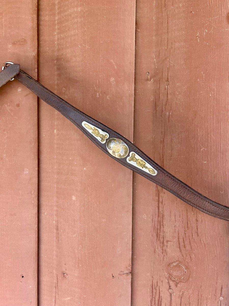 Vintage Antique Leather Breast Collar with Silver Overlay   BCL1121