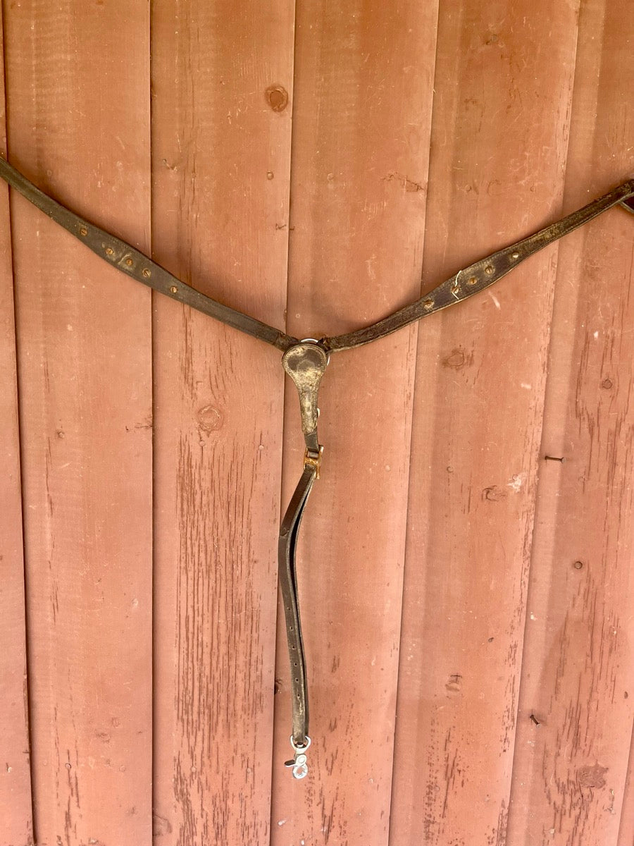 Vintage Antique Leather Breast Collar with Silver Overlay   BCL1121