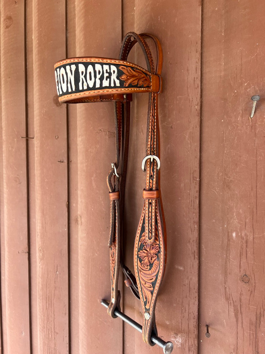 Tooled Leather Champion Roper Browband Headstall    HS1144