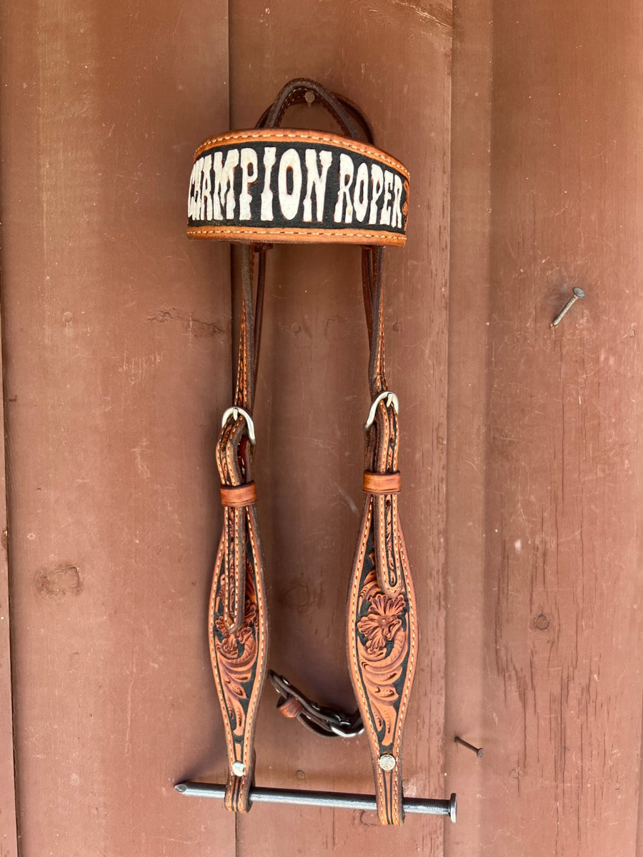 Tooled Leather Champion Roper Browband Headstall    HS1144