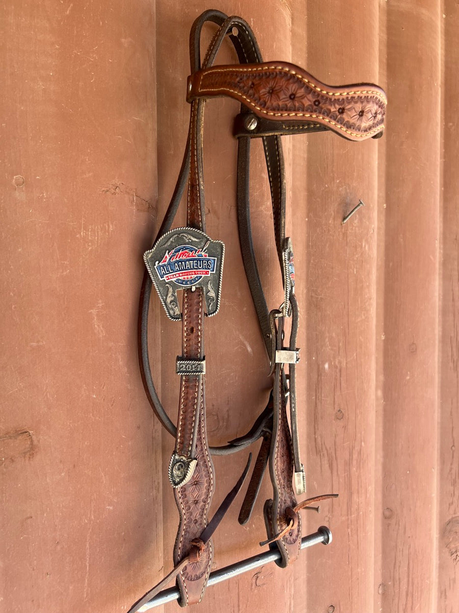 Floral Tooled Leather Browband Headstall with Usher Brand Buckles    HS1143