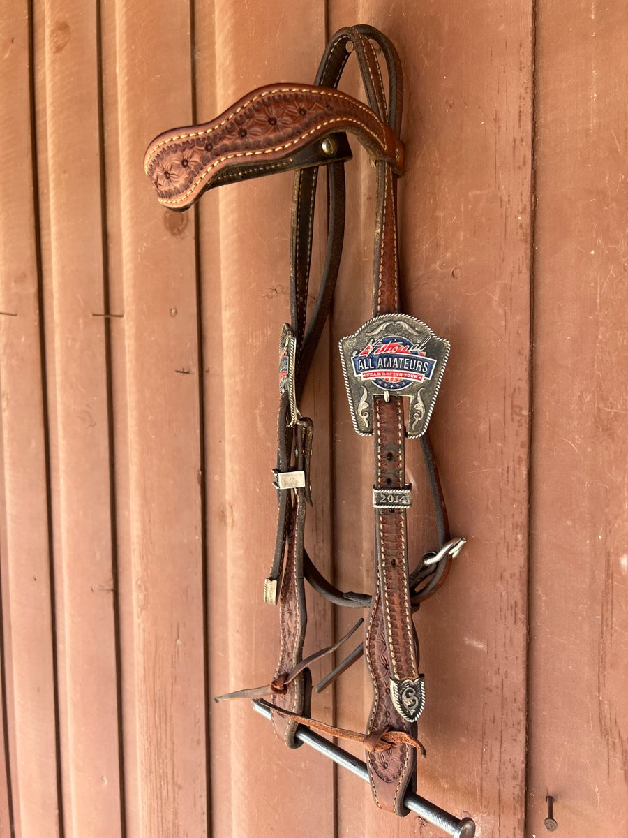 Floral Tooled Leather Browband Headstall with Usher Brand Buckles    HS1143