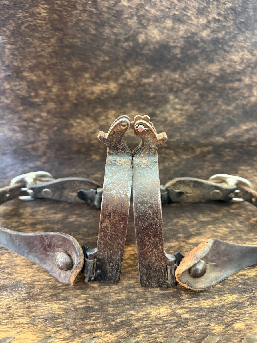 Western Spurs with Floral Silver Overlay with Leather Spur Straps   SPR1151