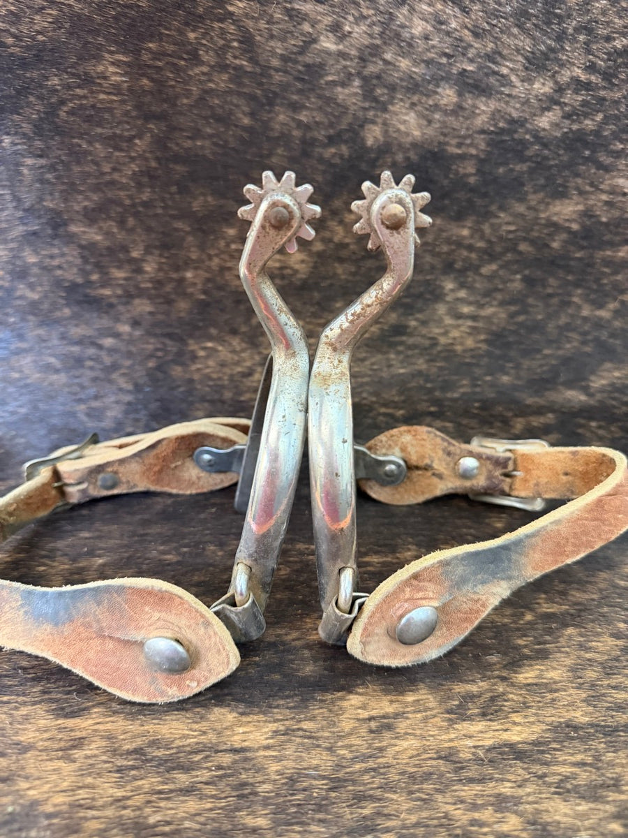 Western Stainless Steel Spurs with Leather Spur Straps   SPR1152