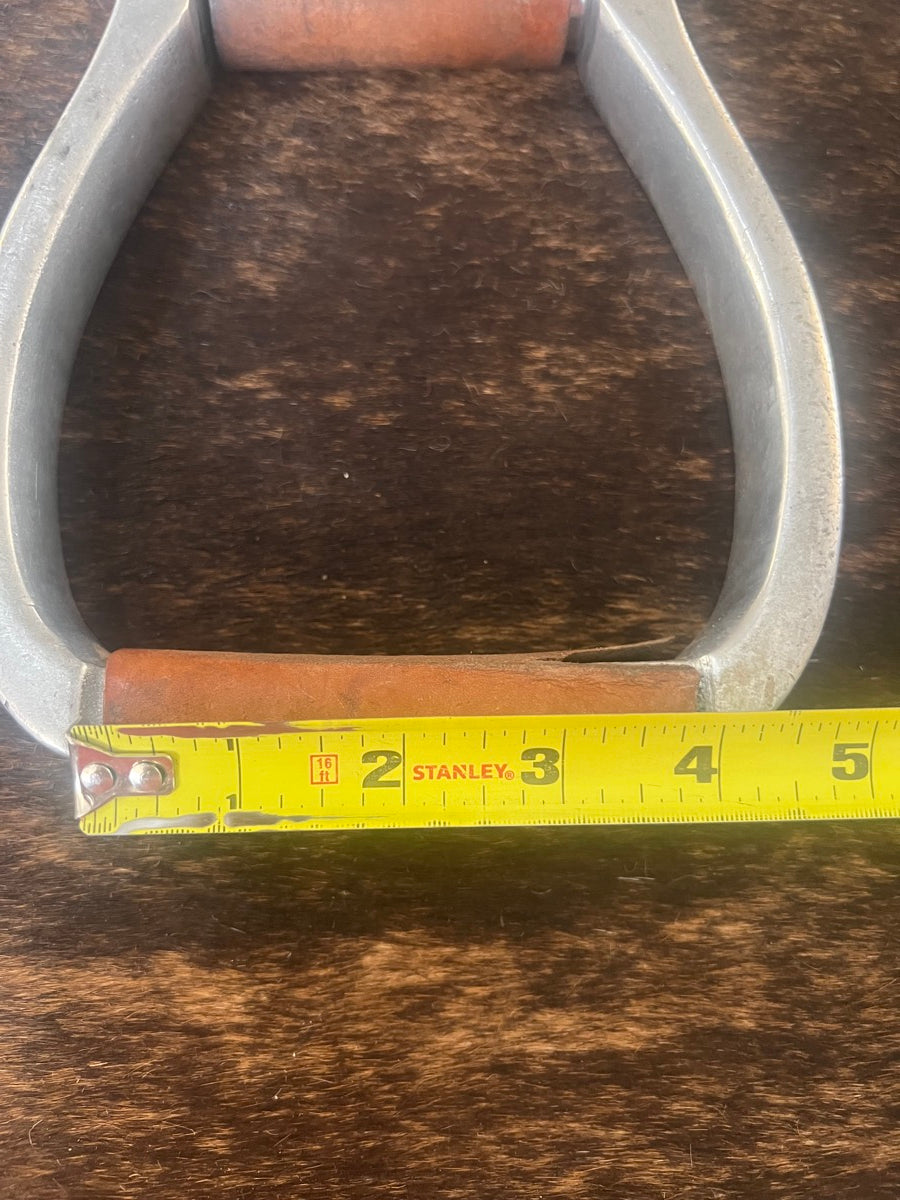 1 in Visalia Style Engraved Aluminum Western Horse Stirrups with Leather Tread     STR1112