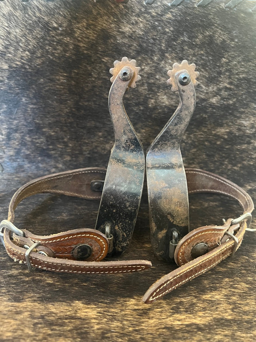 Top Hand Brand Rough Stock Rodeo Spurs with Leather Spur Straps     SPR1120