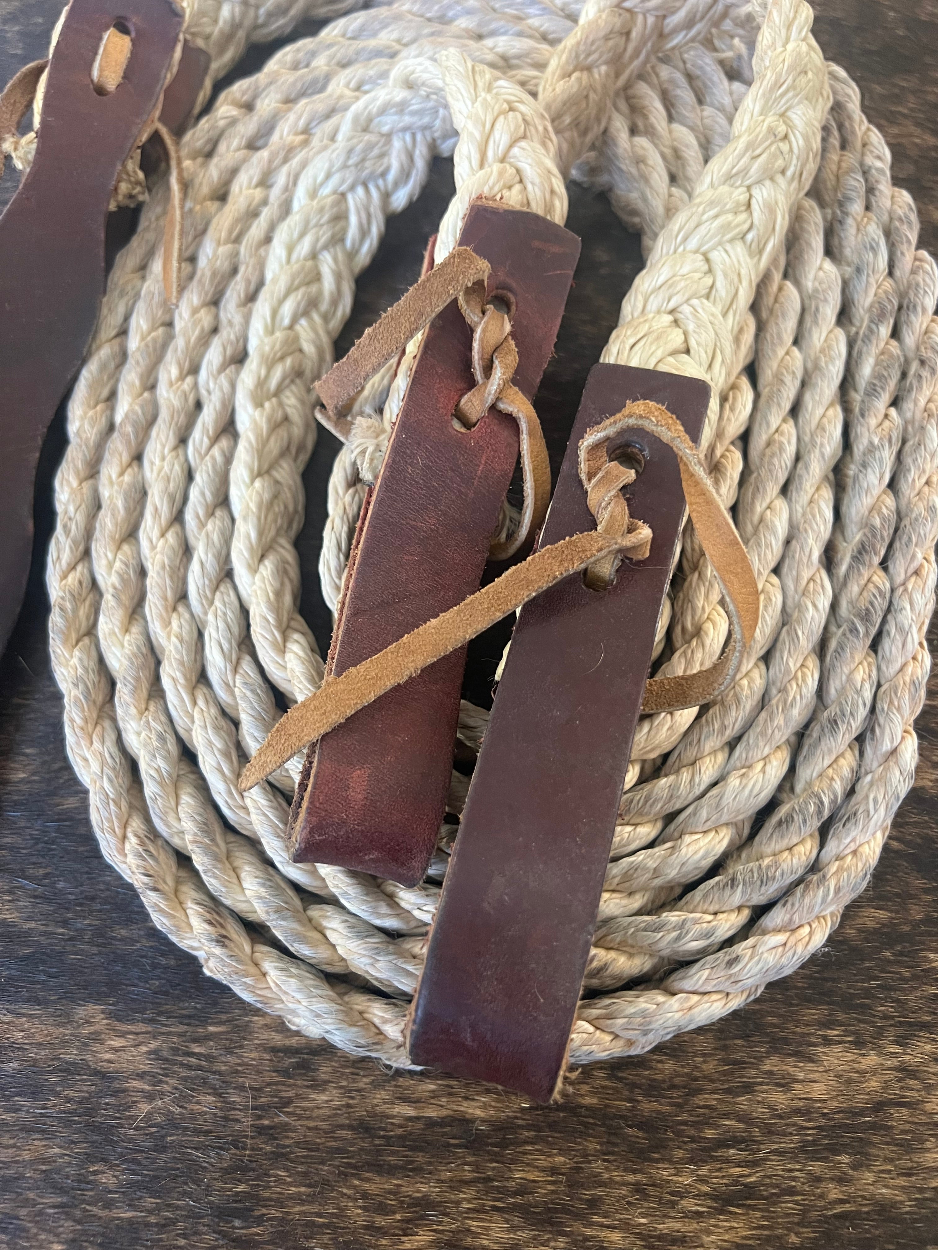8 ft - 1 in wide Flat Braided Mule Tape Split Reins with Leather Poppers and Water Tie Ends   RN1144