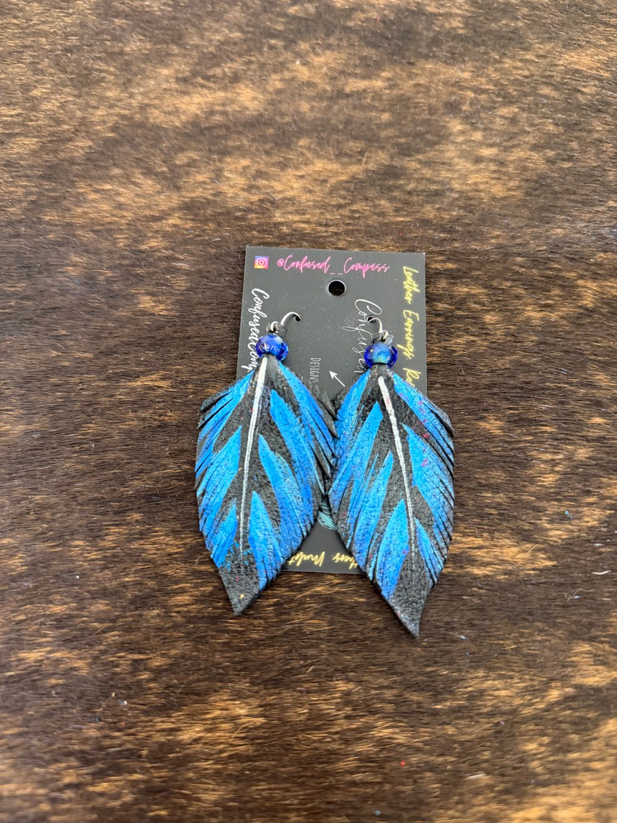 Hand Painted Leather Feather Earrings          CC1111