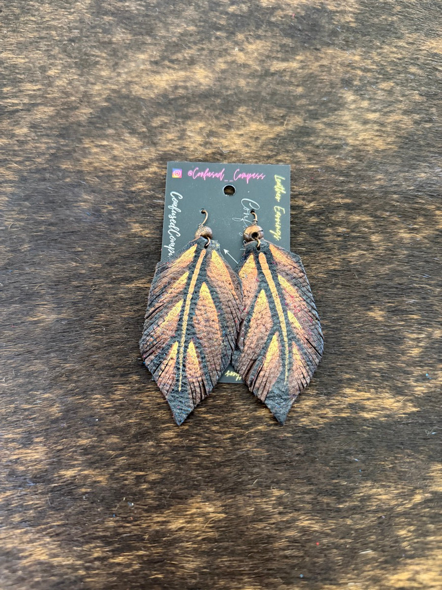 Hand Painted Leather Feather Earrings          CC1111