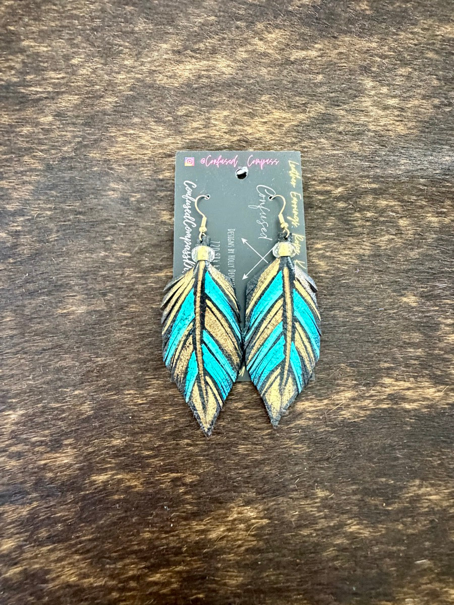 Hand Painted Leather Feather Earrings          CC1111