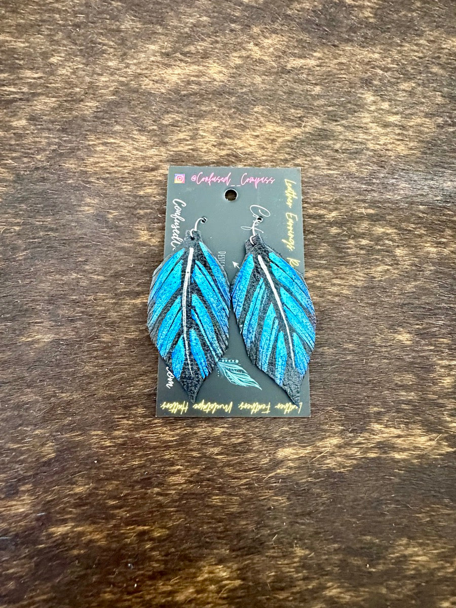 Hand Painted Leather Feather Earrings          CC1111