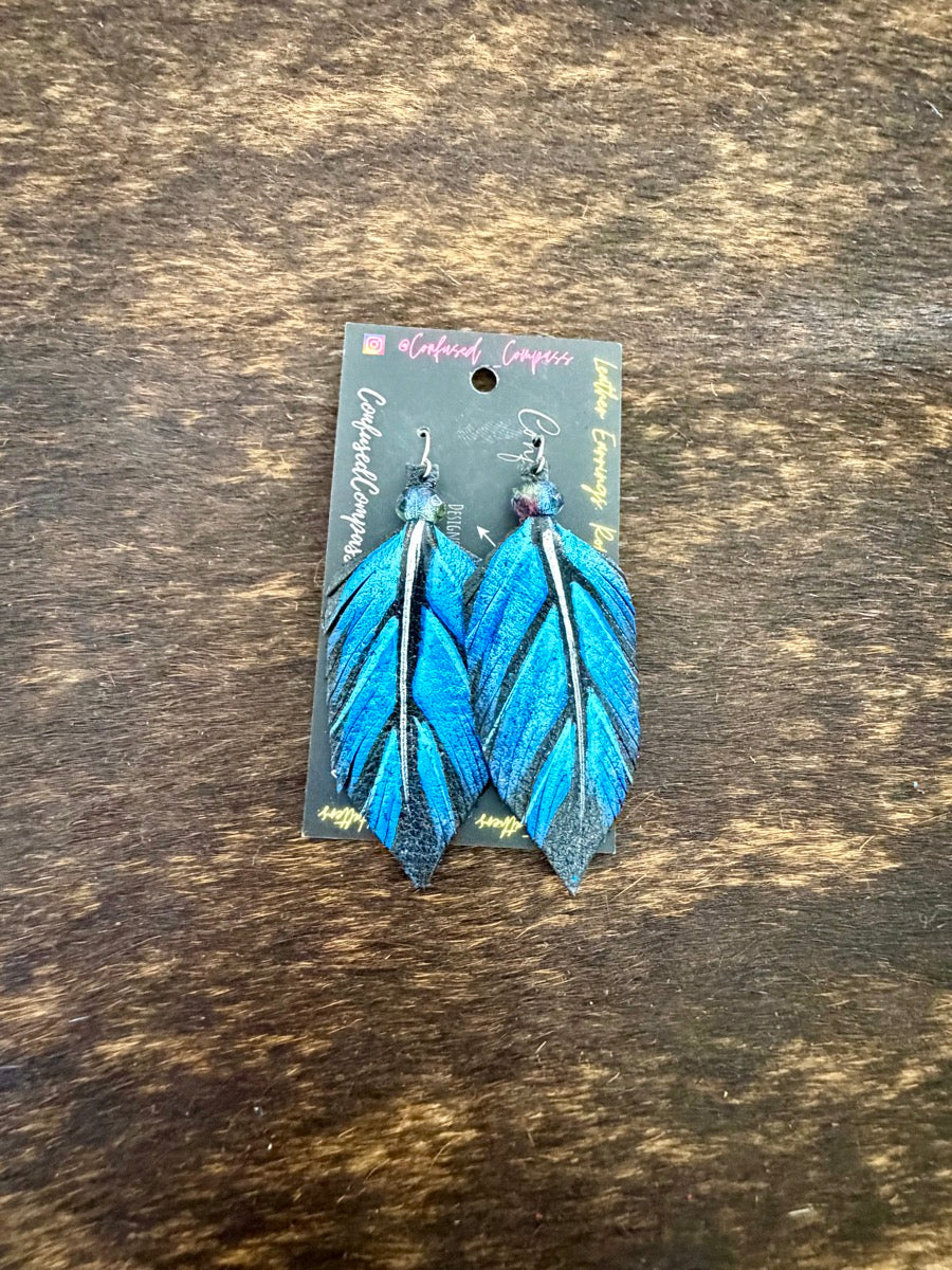 Hand Painted Leather Feather Earrings          CC1111