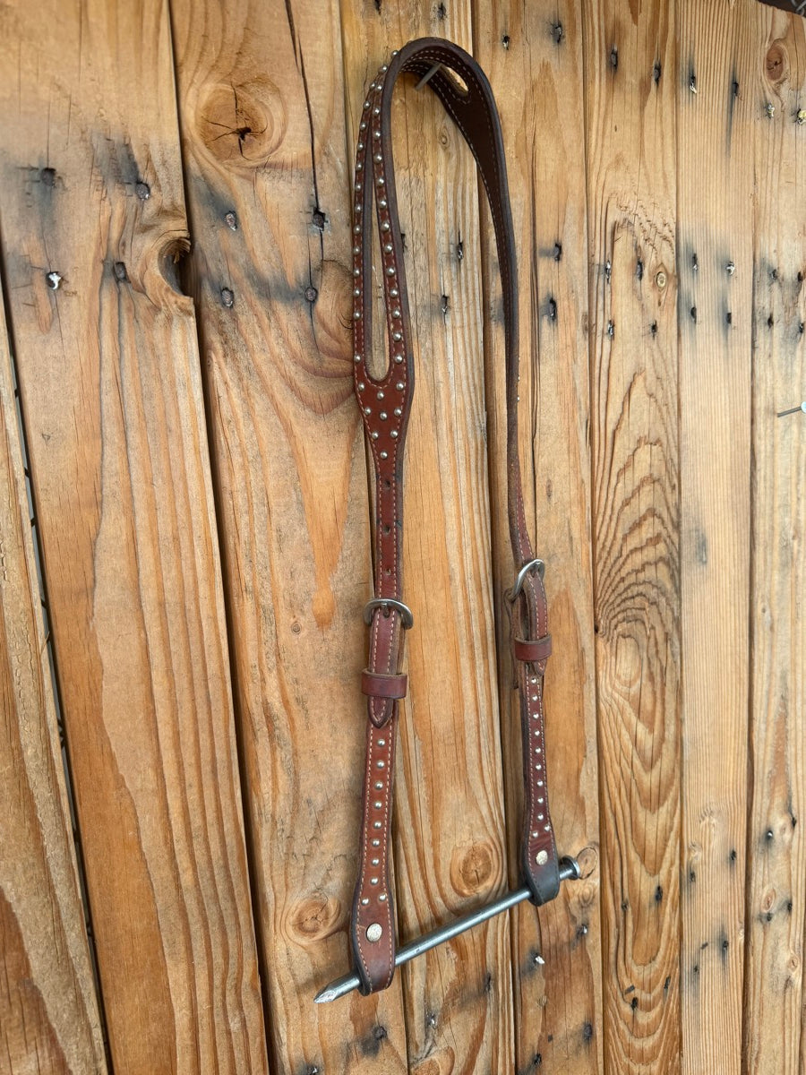 One Ear Shaped Leather Headstall with Silver Dot       HS1248