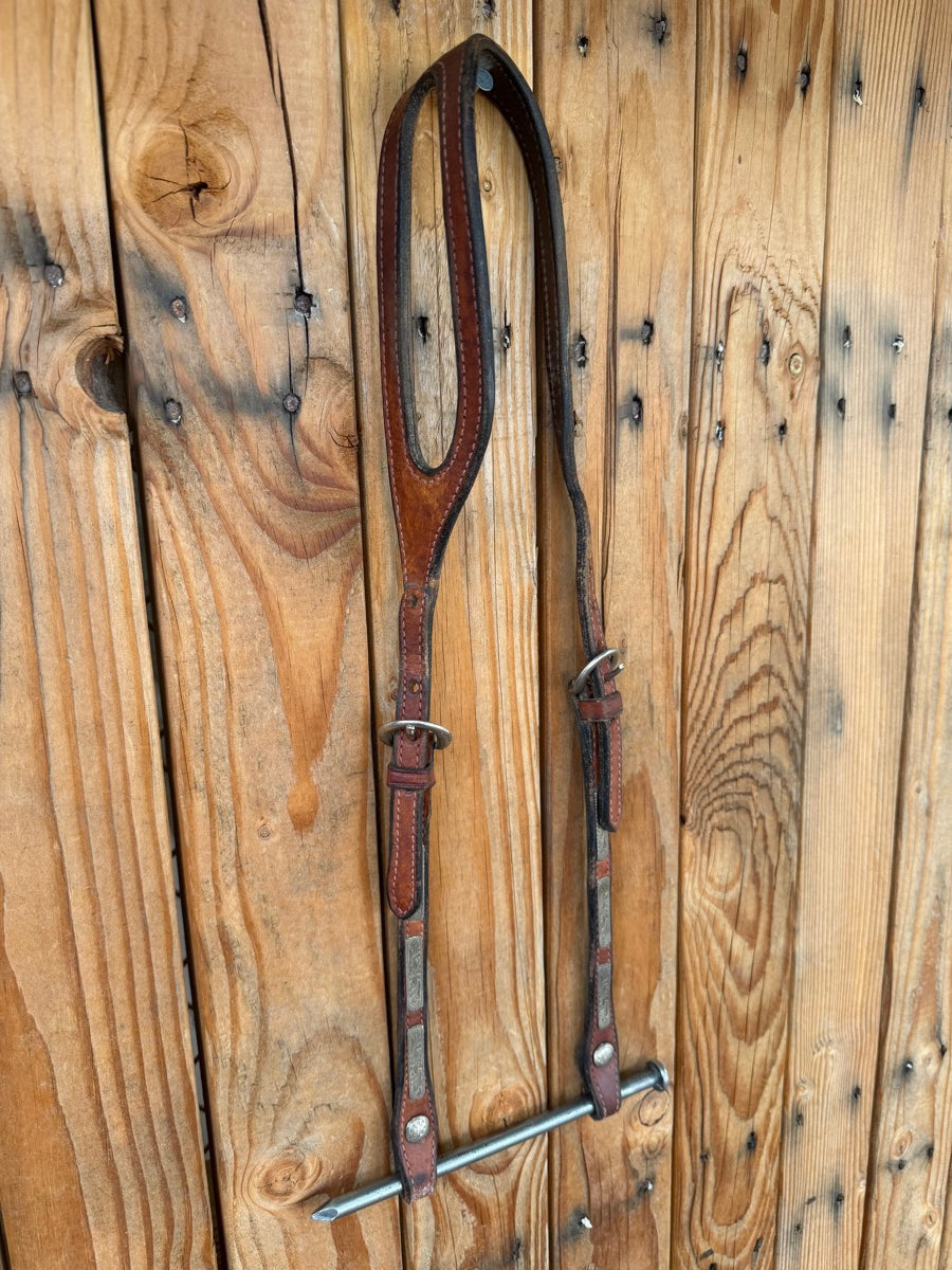 One Ear Shaped Leather Headstall with Silver Accents      HS1249