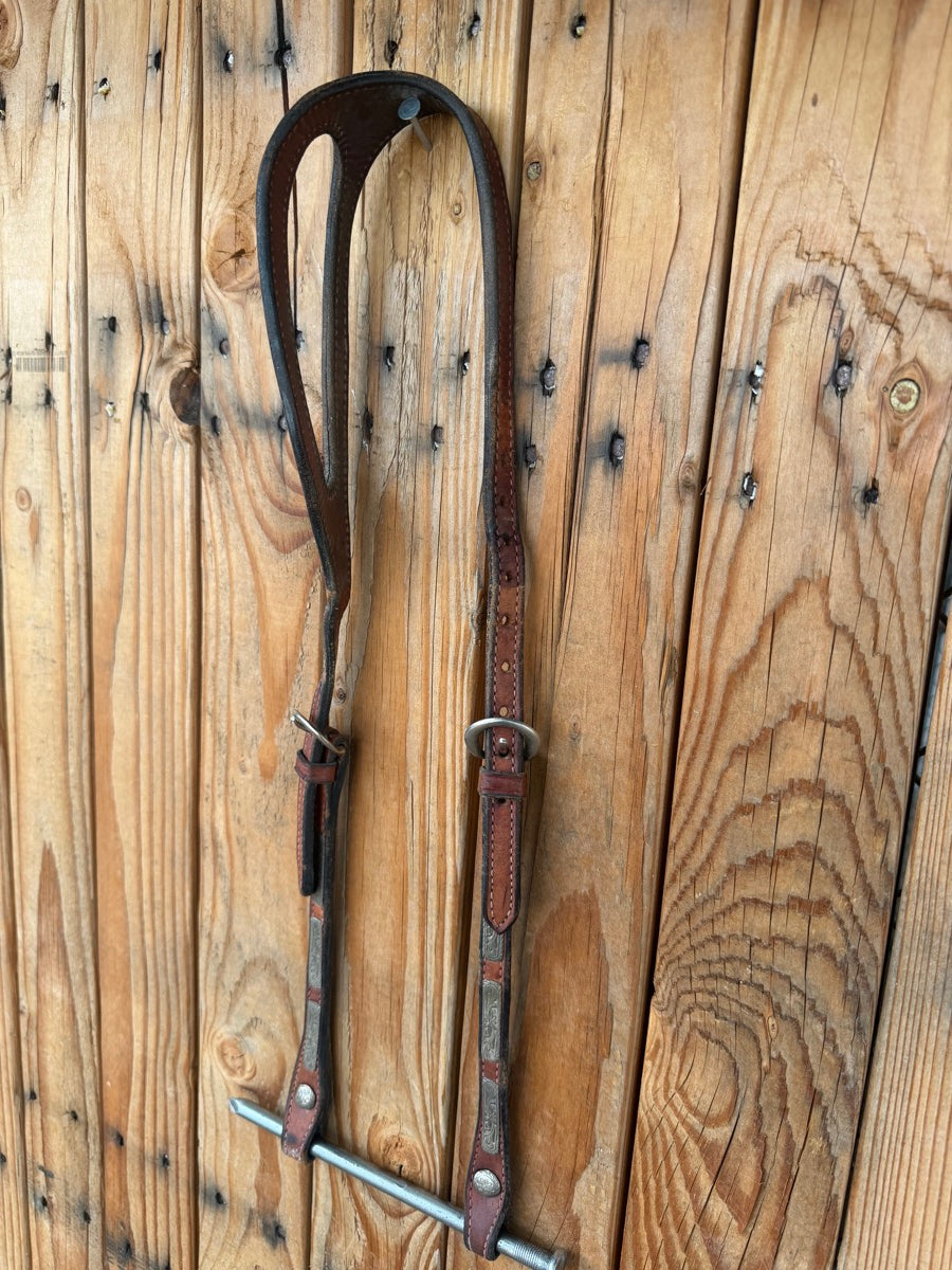 One Ear Shaped Leather Headstall with Silver Accents      HS1249