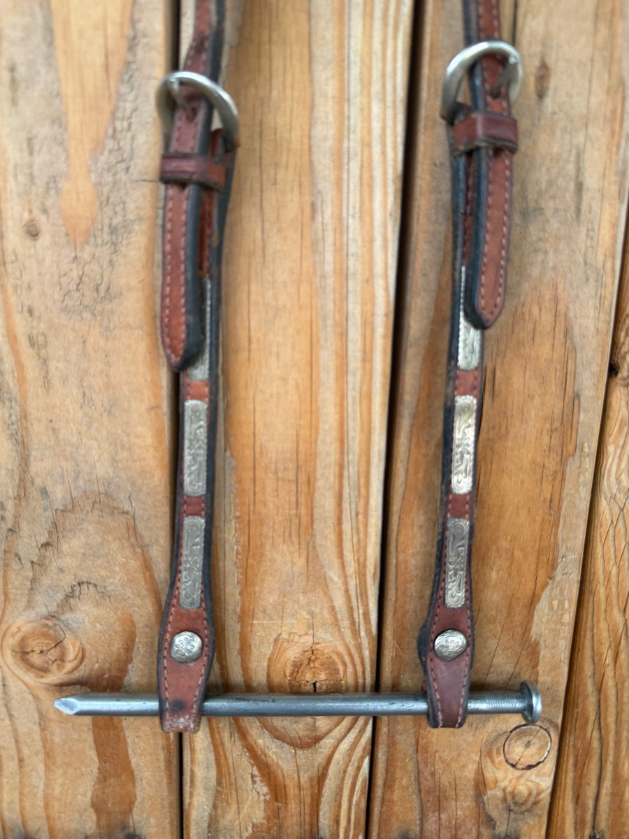 One Ear Shaped Leather Headstall with Silver Accents      HS1249