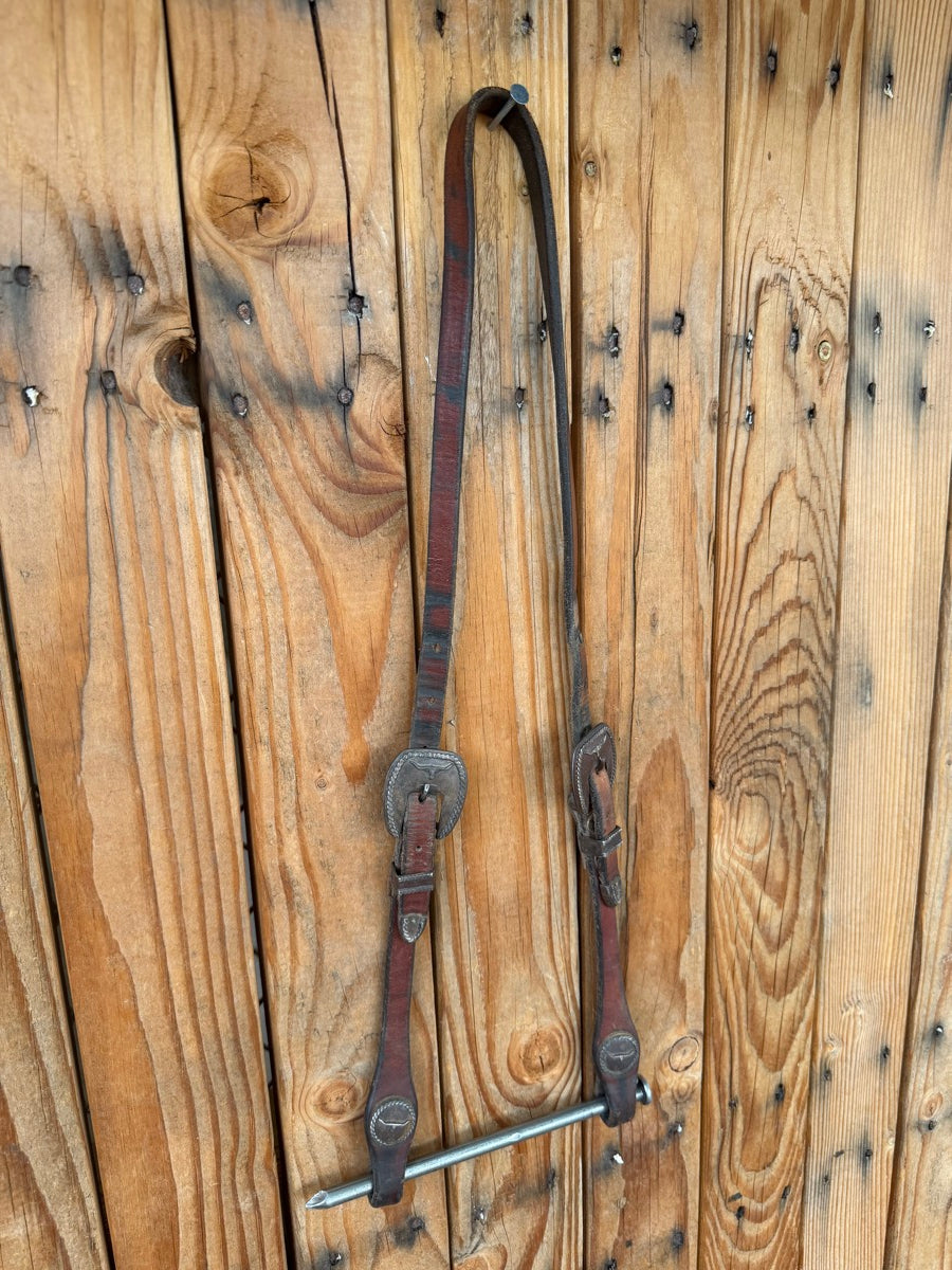 Leather No Ear Headstall with Longhorn Conchos and Buckles     HS1253
