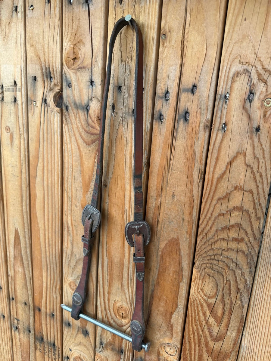 Leather No Ear Headstall with Longhorn Conchos and Buckles     HS1253