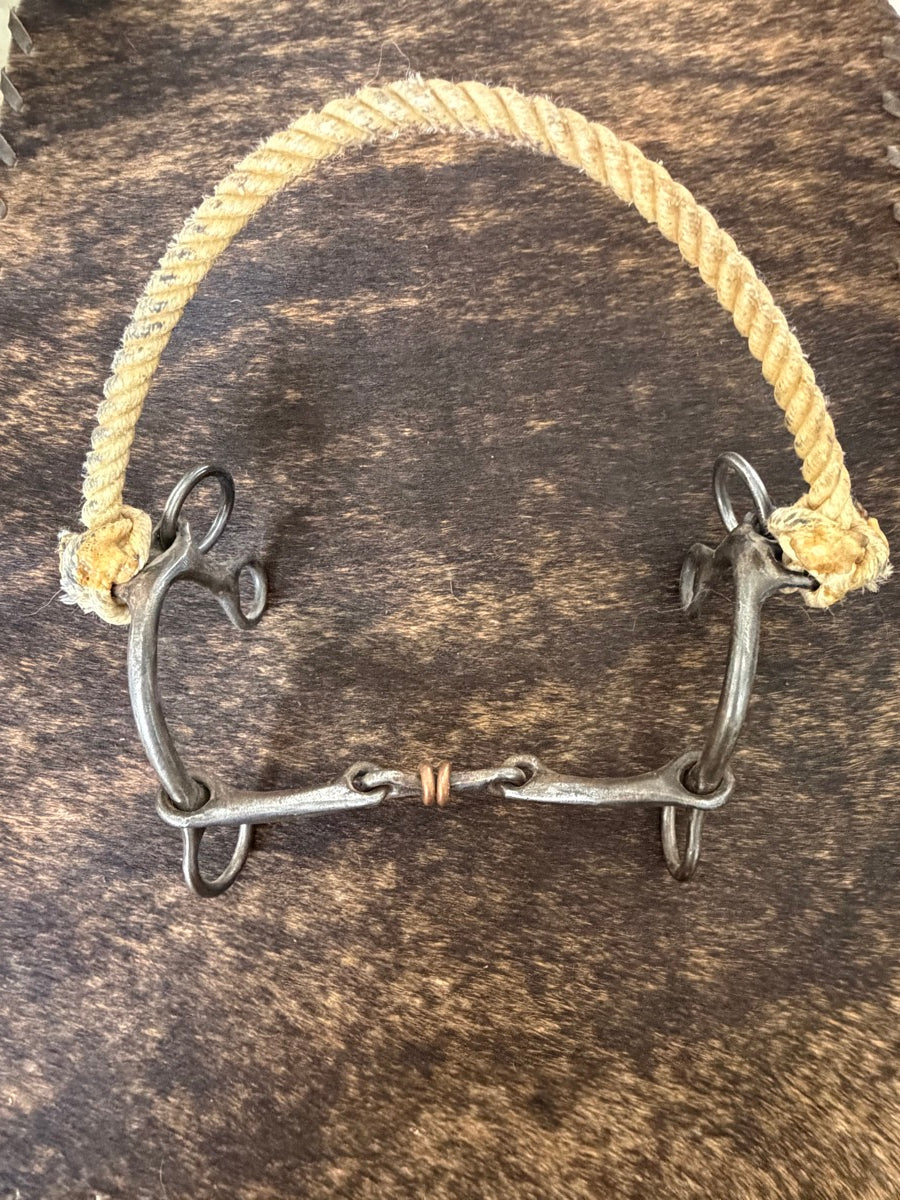 Combination Rope Nose Hackamore with Dogbone Copper Ring Mouth Bit   B1345