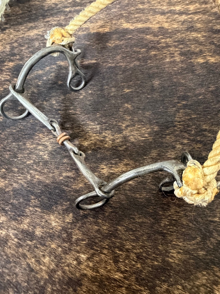 Combination Rope Nose Hackamore with Dogbone Copper Ring Mouth Bit   B1345
