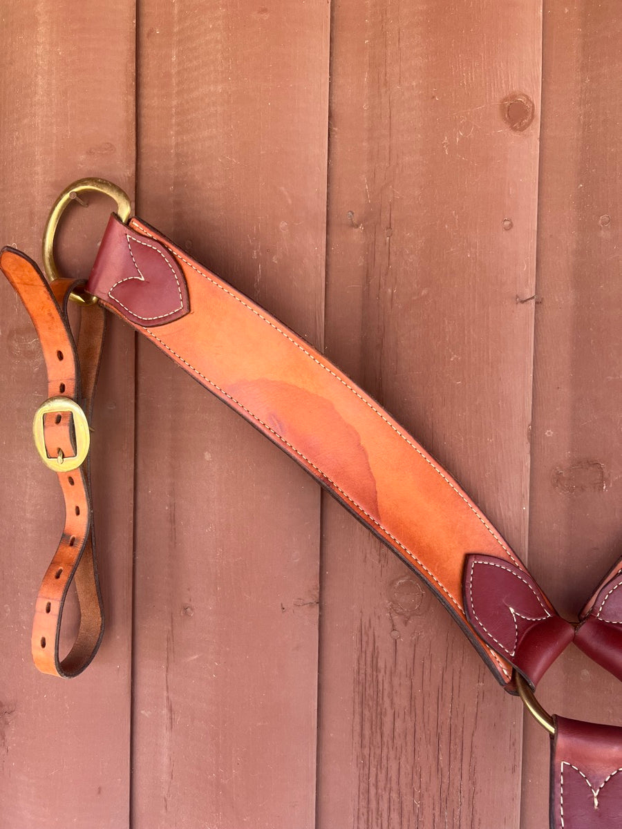 Two Tone Medium Oil Leather Breast Collar with Brass Hardware      BCL1124