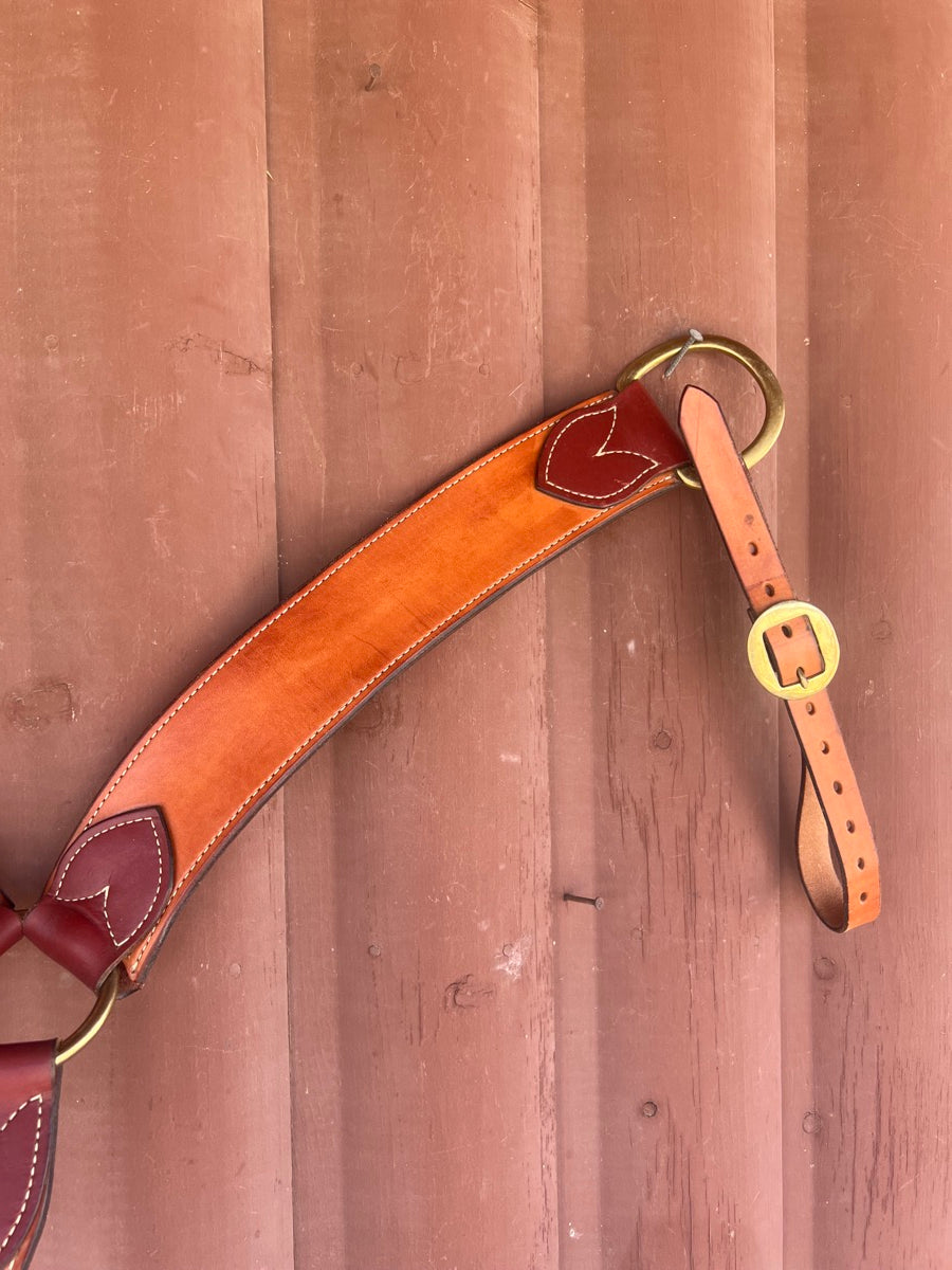 Two Tone Medium Oil Leather Breast Collar with Brass Hardware      BCL1124