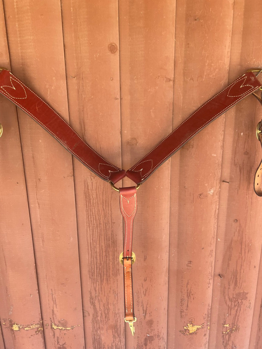 Two Tone Medium Oil Leather Breast Collar with Brass Hardware      BCL1124
