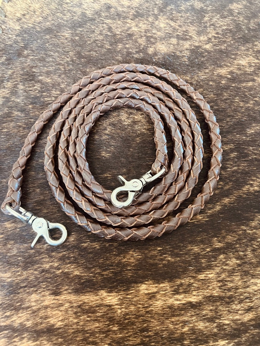 Round Braided Leather Roping Reins     RN1149