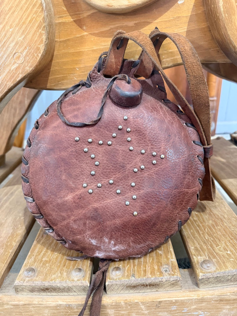 Vintage Western Style Leather Covered Cowboy Canteen     SB1123