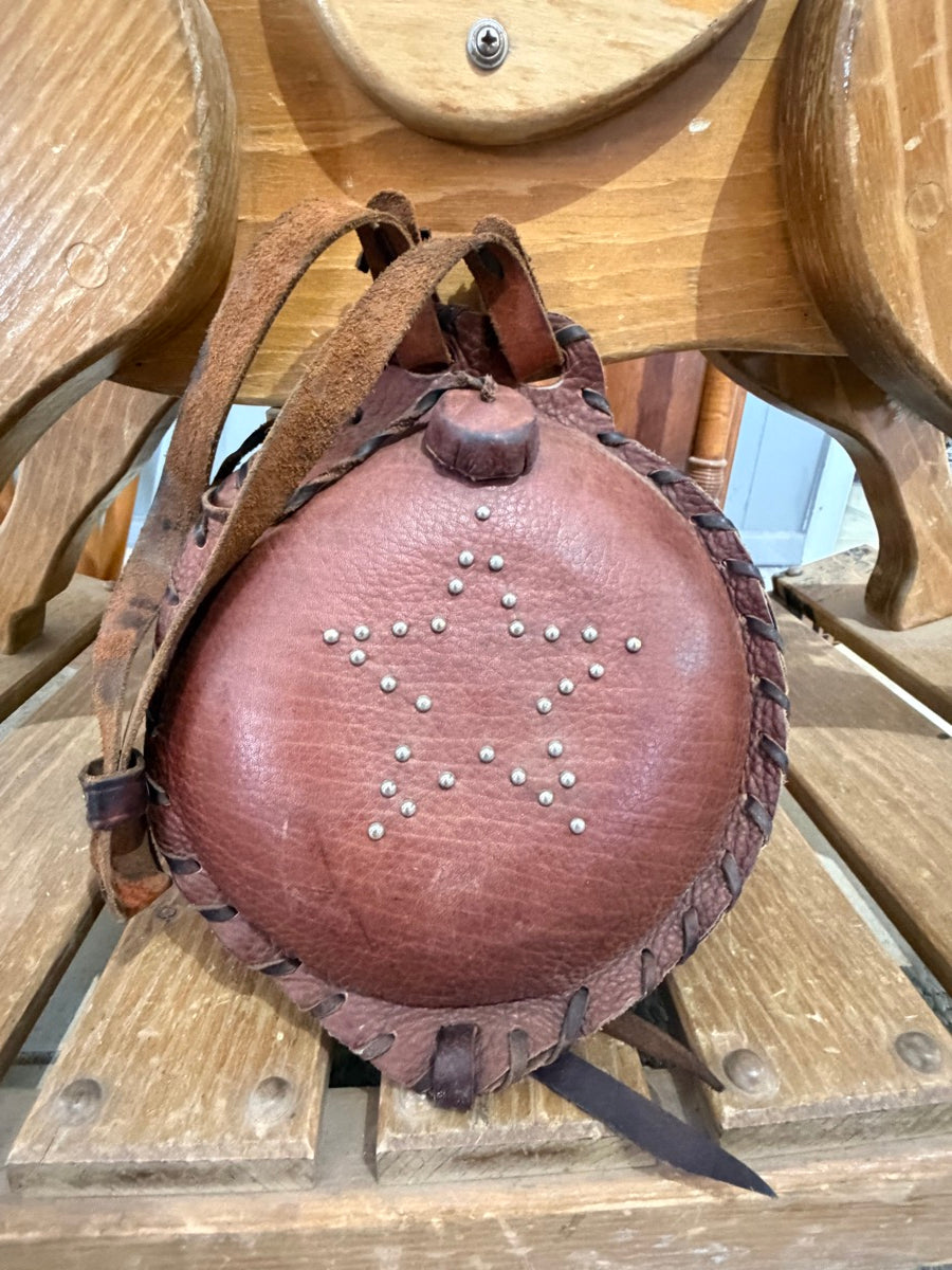 Vintage Western Style Leather Covered Cowboy Canteen     SB1124