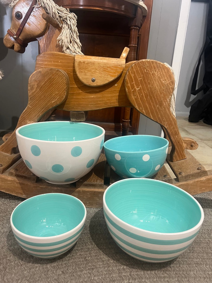 Coventry Blue Lagoon Stripes and Polka Dots Mixing Bowls - Set of 4      KT1111
