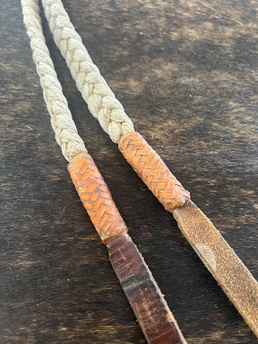 Flat Braided Cotton Roping Reins with Rawhide Buttons     RN1153