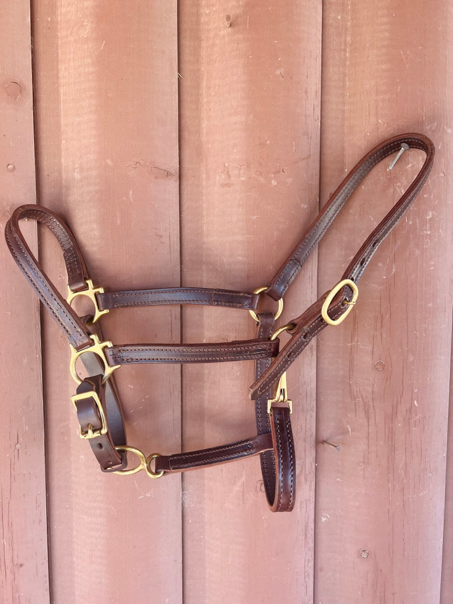 Leather Horse Halter Adjustable Chin and Snap Throat