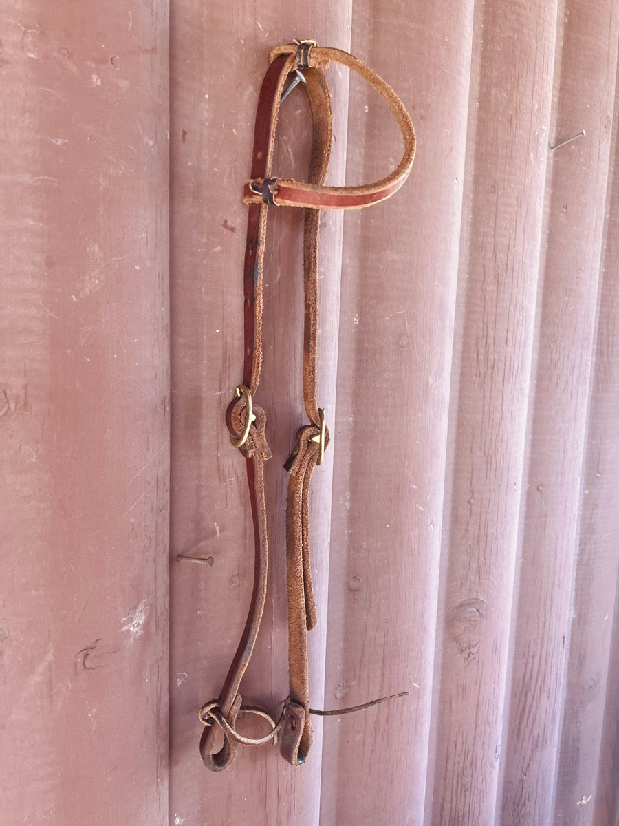 Harness Leather One Ear Headstall Brass Buckles