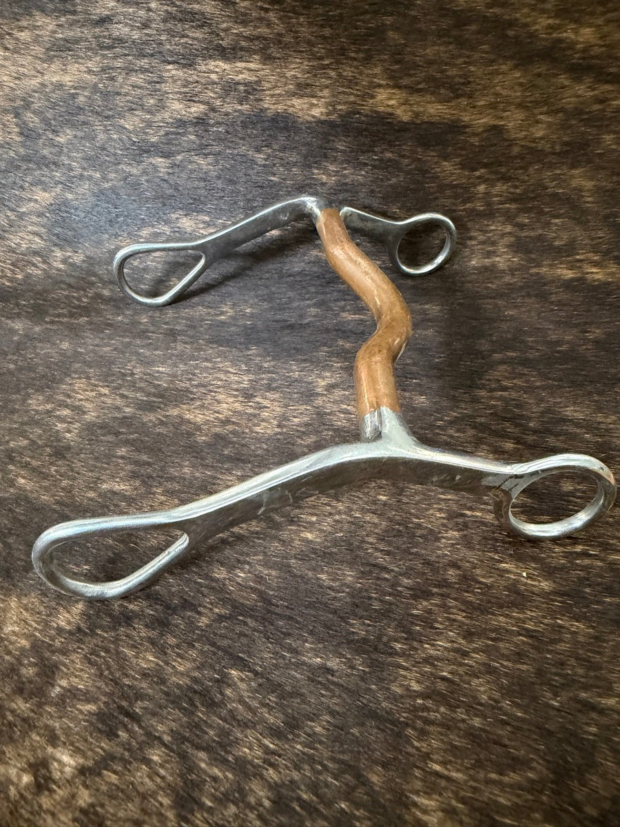 side view copper-mouth horse bit with 5-inch medium-port mouthpiece