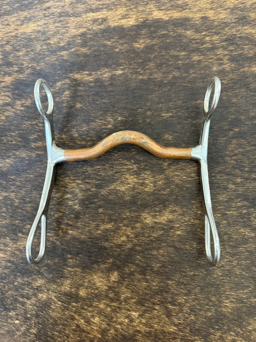 reverse side of copper-mouth horse bit with 5-inch medium-port mouthpiece