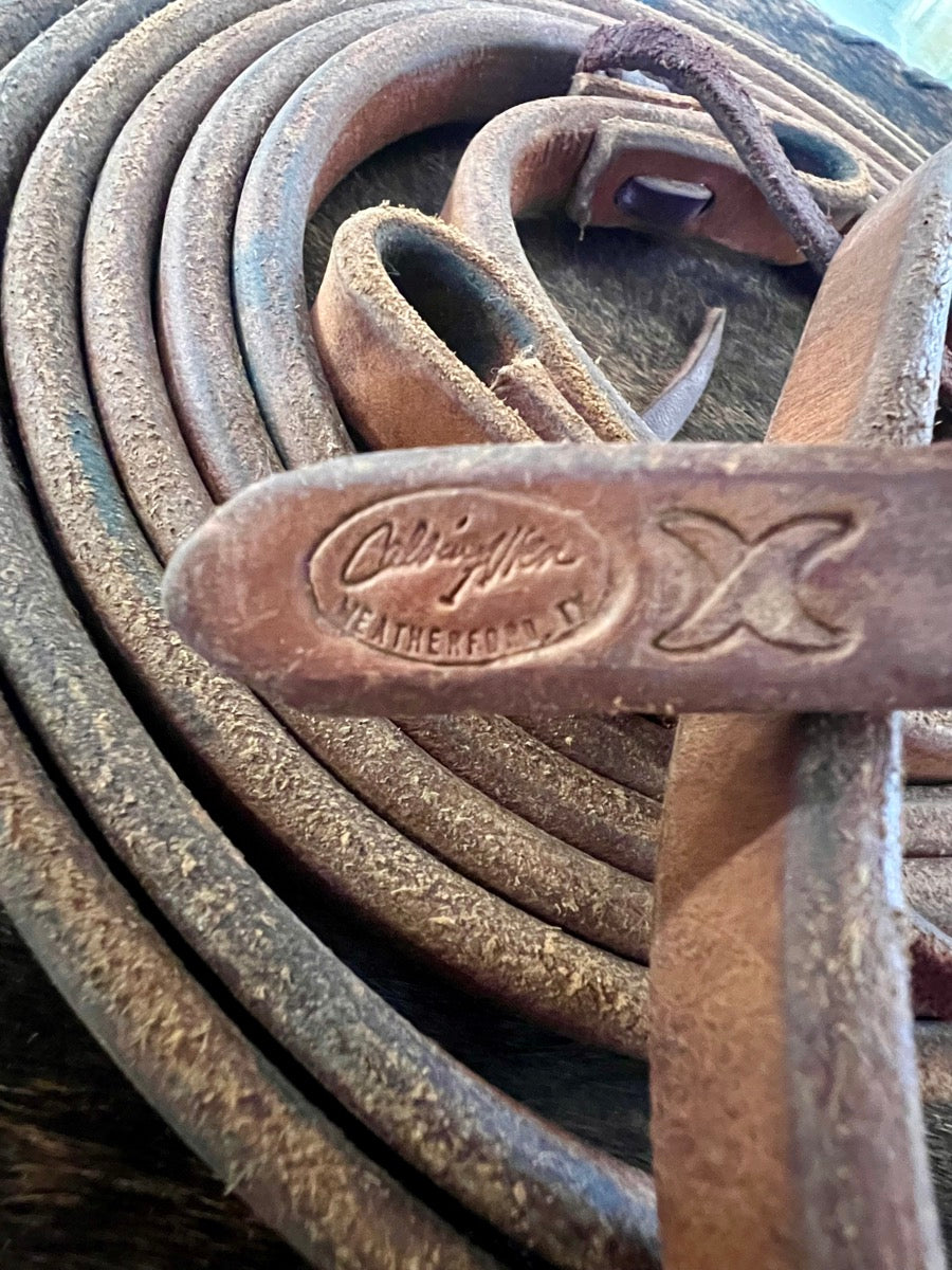 7.5 ft Calvin Allen Leather Split Reins with Weighted Ends     RN1155