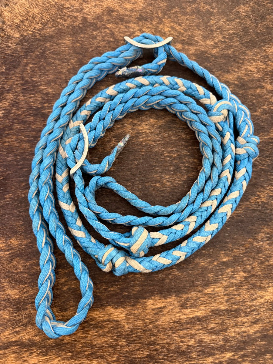 Blue White Nylon Braided Barrel Reins