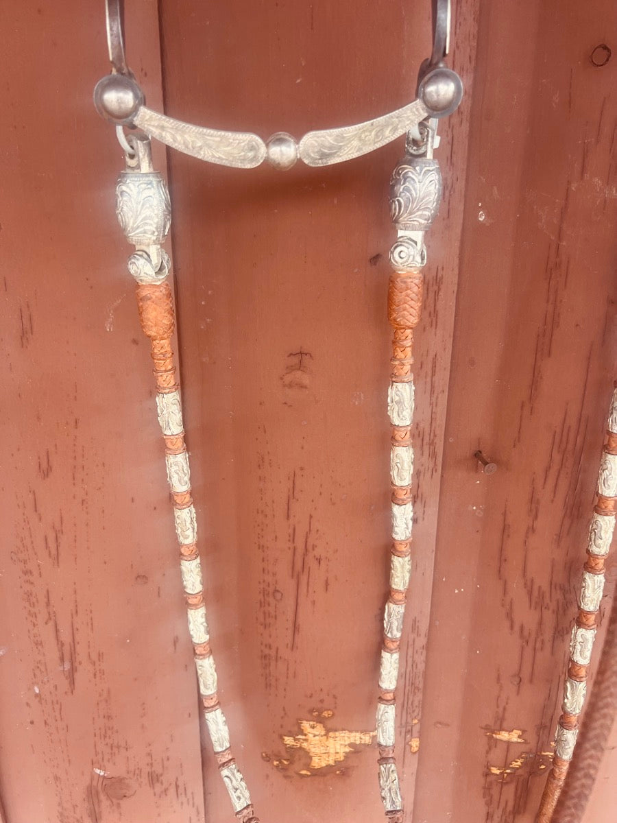 Dale Chavez Bridle Set with Double Ear Headstall Silver Romel Reins and Silver Bit