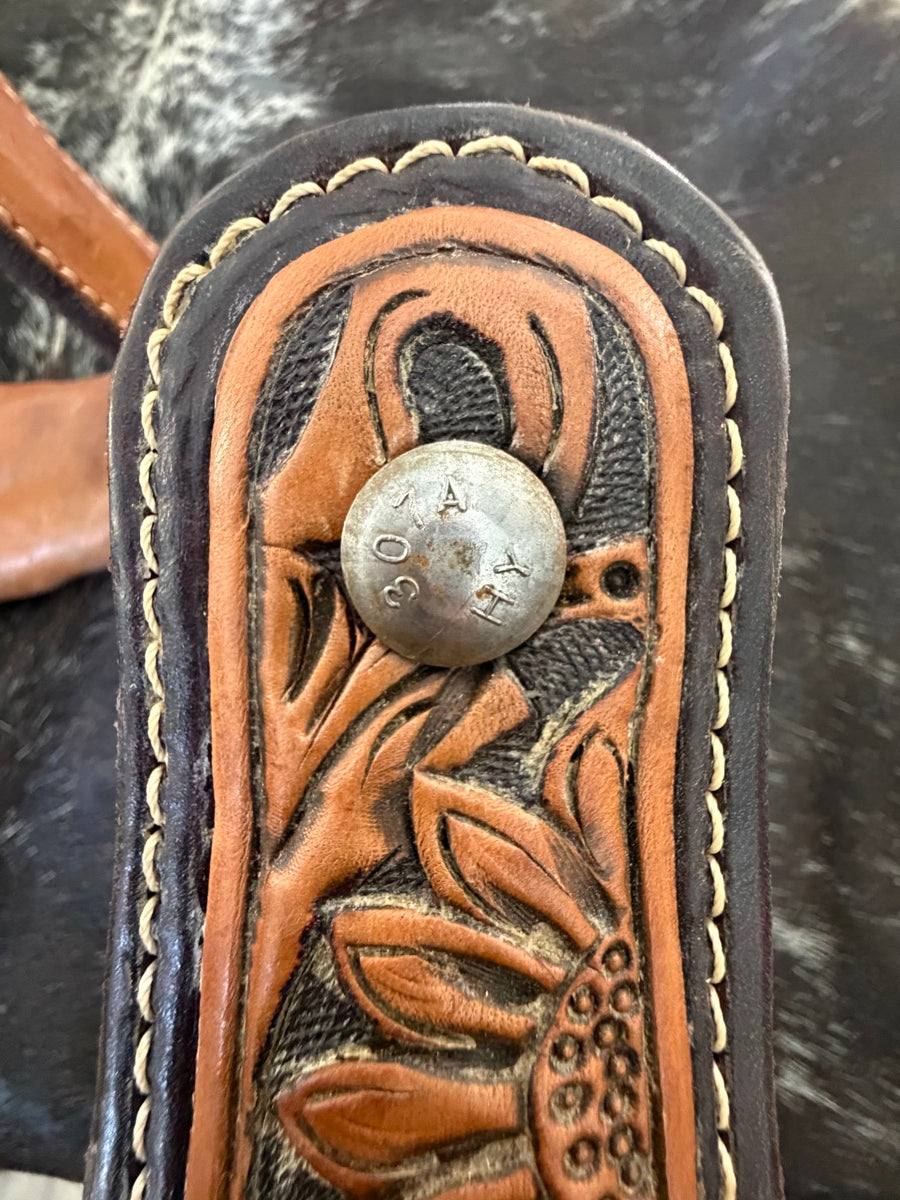 Sunflower Tooled Leather Bell Stirrups      STR1138