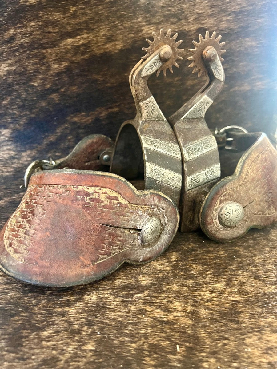 Vintage Crockett Renalde Spurs with Leather Spur Straps    SPR1125