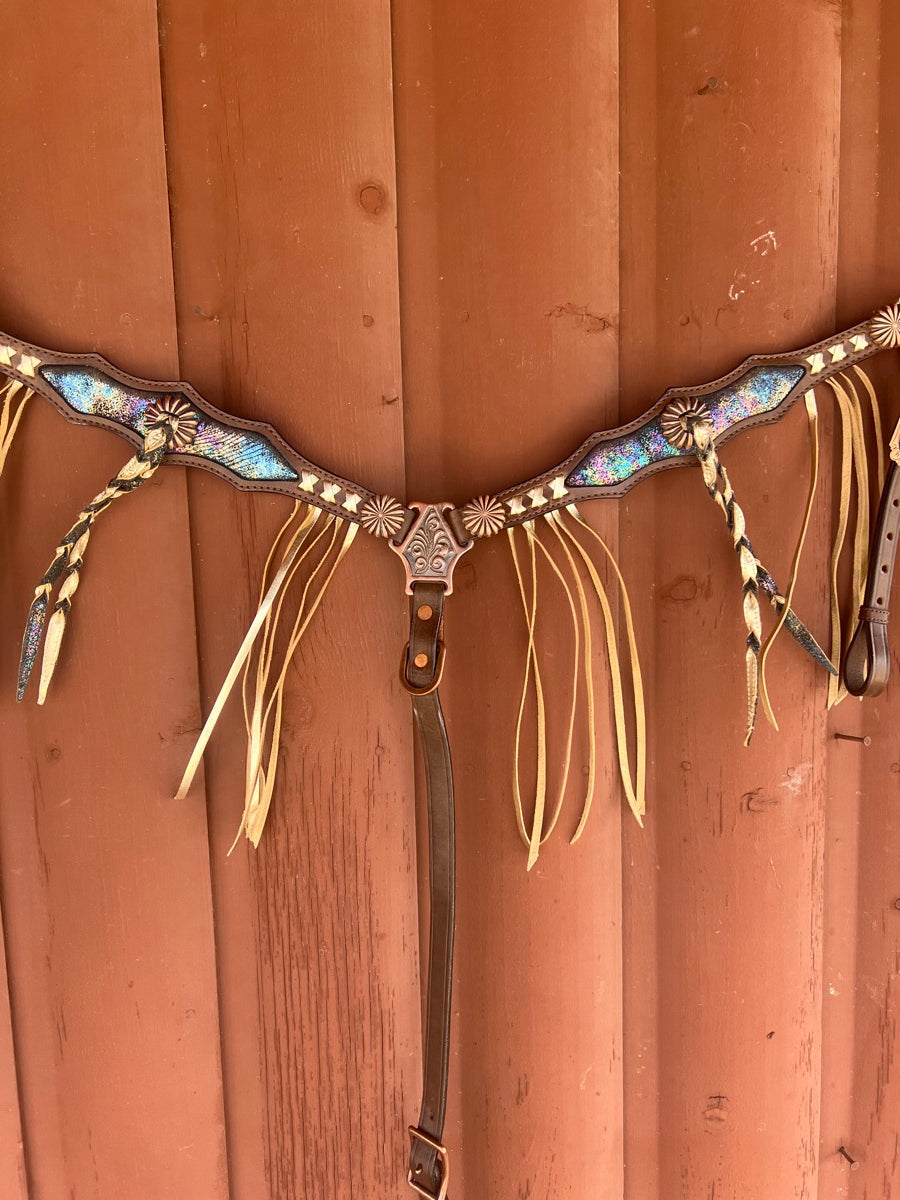 MOUSM Western Leather Breast Collar and Headstall Tack Set    BCL1130