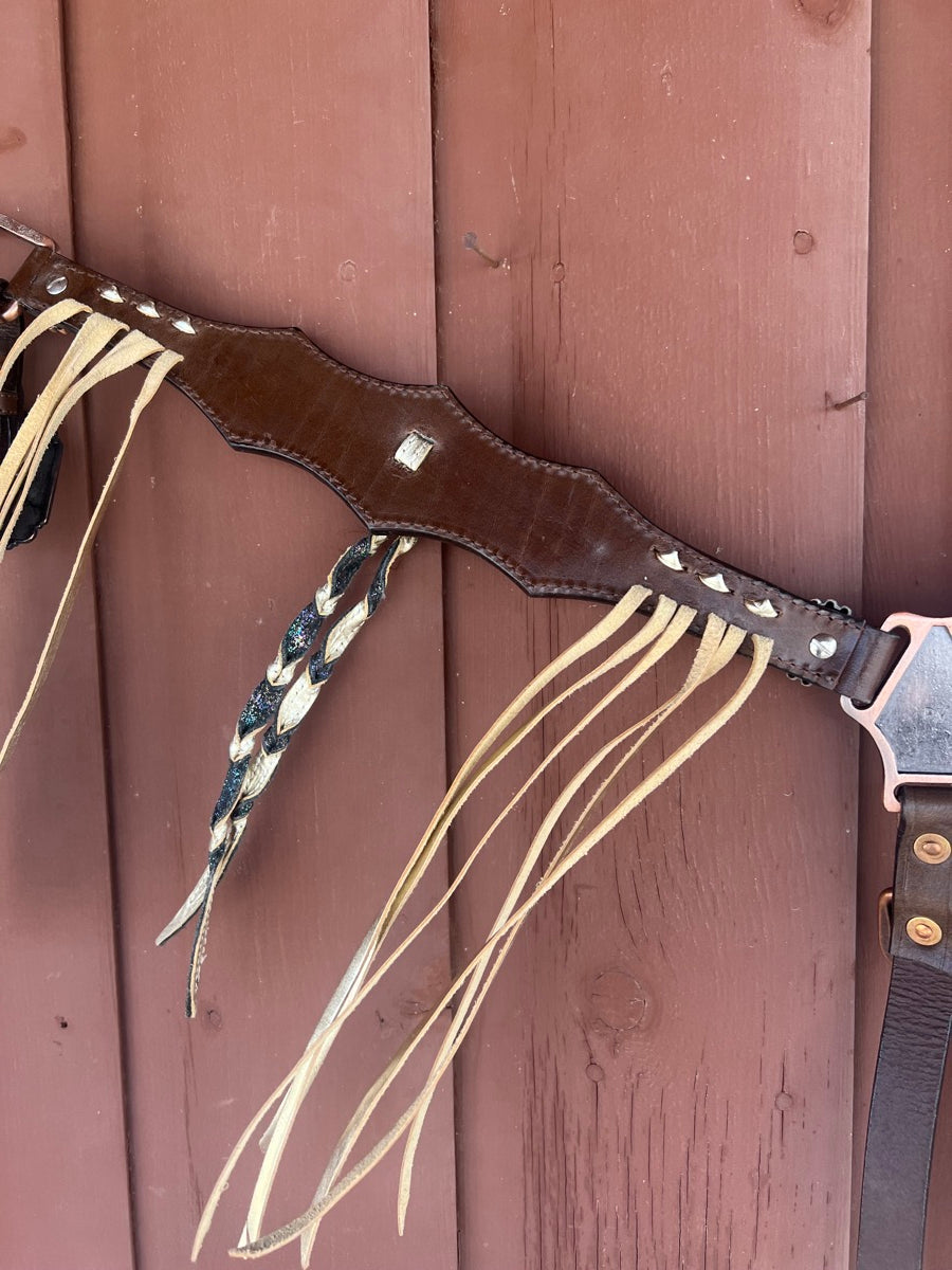 MOUSM Western Leather Breast Collar and Headstall Tack Set    BCL1130