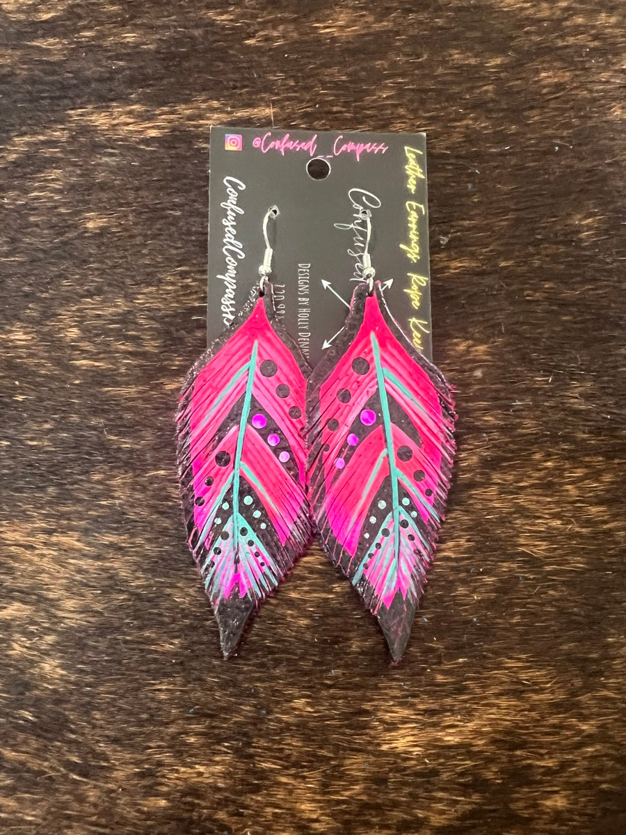 Leather Feather Earrings