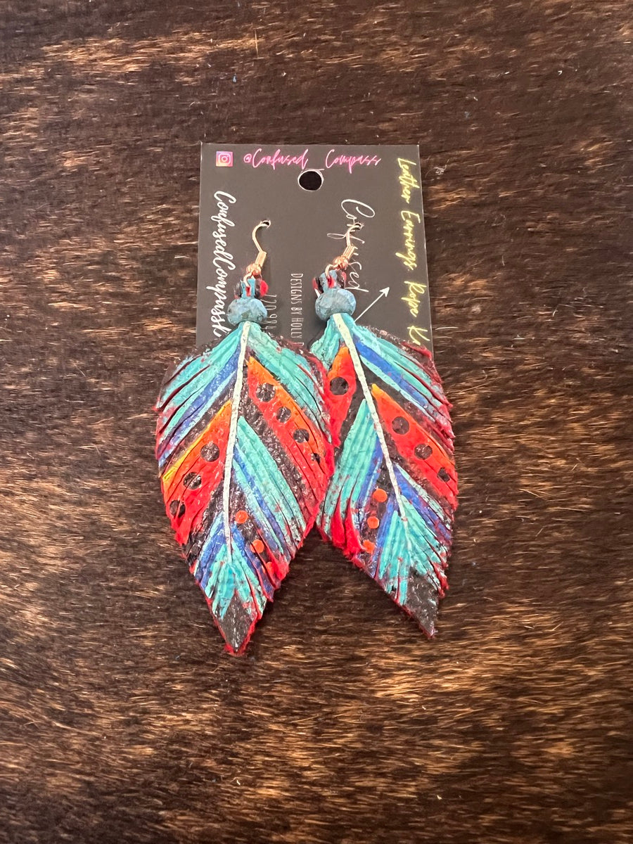 Leather Feather Earrings