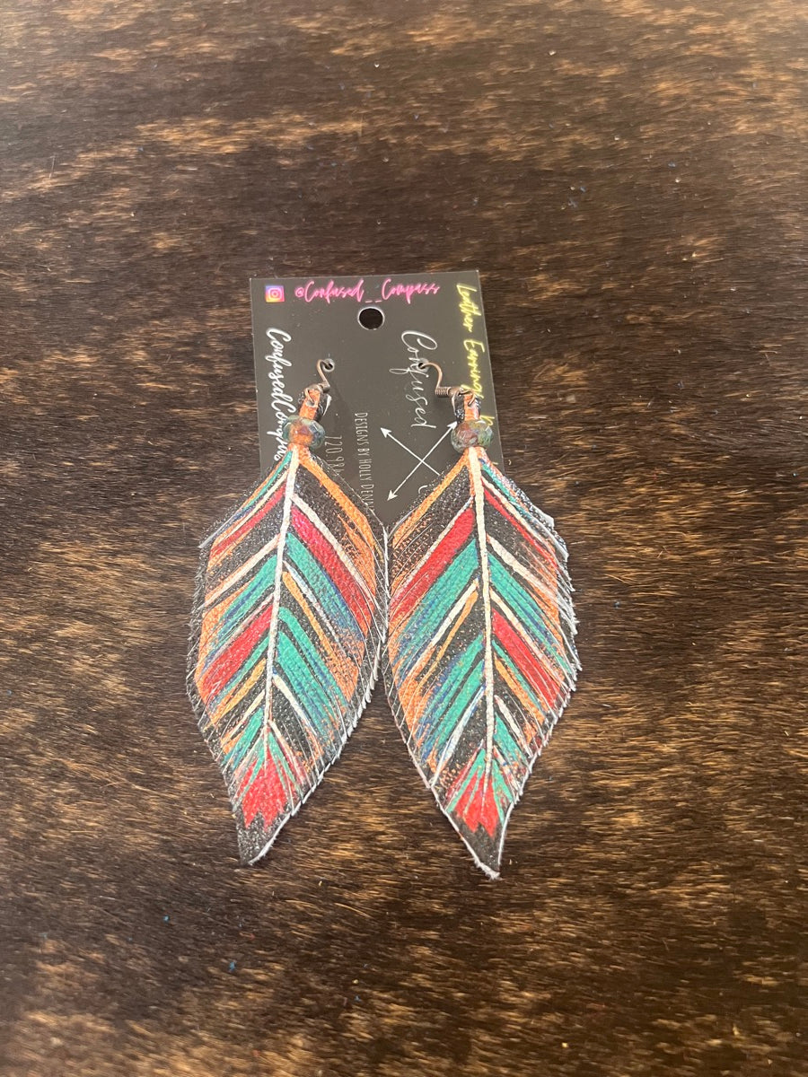 Leather Feather Earrings