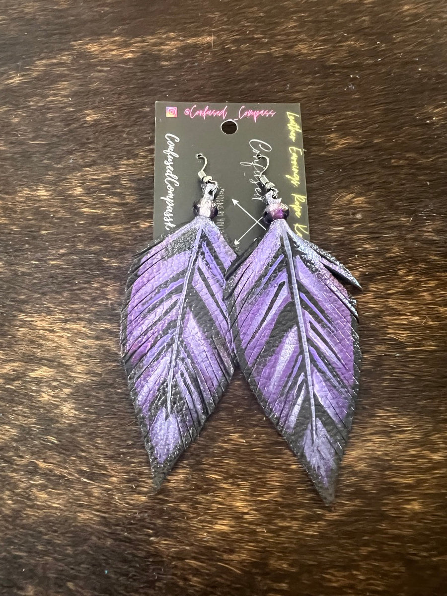 Leather Feather Earrings